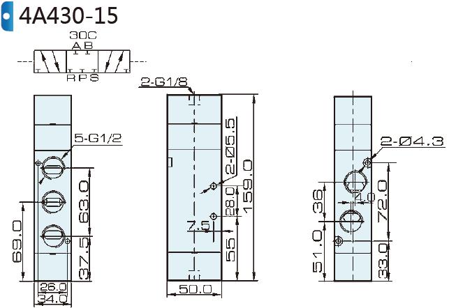 VÁLVULAS DIRECIONAIS SÉRIE:400 VÁLVULA SOLENÓIDE 5/3 VIAS CENTRO FECHADO 4A430C-15