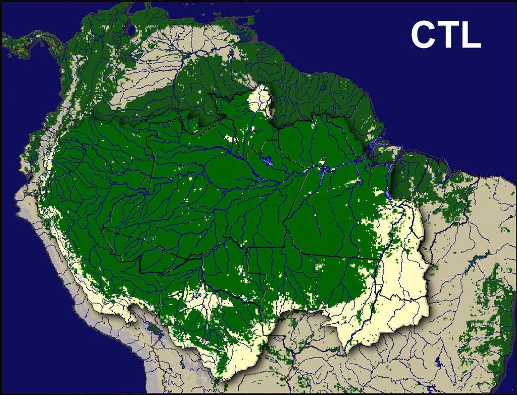 agriculture, represented by grass, replacing forest in the modern simulation Any