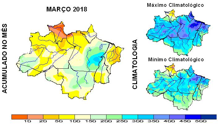 2. Dados climatológicos (SIPAM) A climatologia da precipitação na Região Amazônica durante o mês de março apresenta um aumento gradativo das chuvas no Amapá, nordeste do estado do Pará e norte do