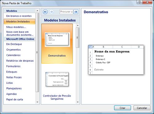 Modelos existentes Um arquivo de modelo possui extensão XLTX e não XLSX como as pastas de trabalho.