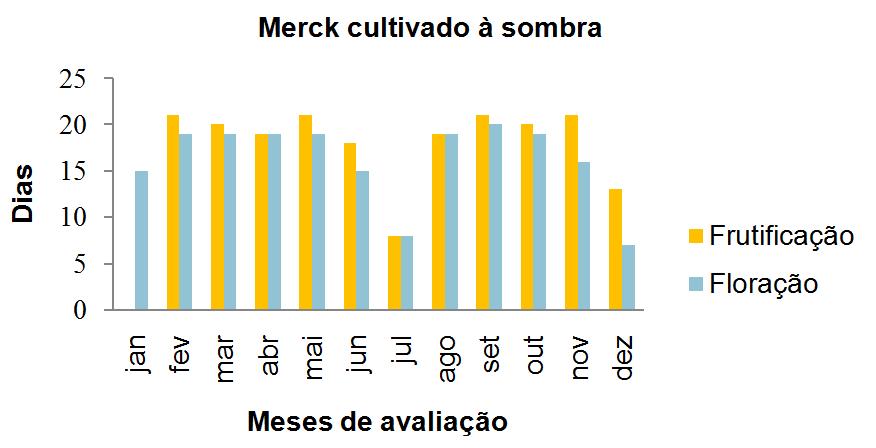 624 FIGURA 1. Média de dias de floração e frutificação do acesso Merck cultivado a pleno sol, no período de agosto de 2010 a dezembro de 2012. FIGURA 2.