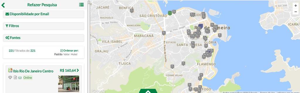 Visualize os hotéis e escolha através do mapa ou pela tela de
