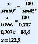 sen120º = sen(180º 120º) = sen60º = 3/2 ou 0,865 sen45º = 2/2 ou 0,705 3. calcule a área do triângulo abaixo: A = 8.12. 3/2 2 A = 48 3 2 A = 24 3 cm² Exercícios sobre Lei dos Senos e Lei dos Cossenos 01.