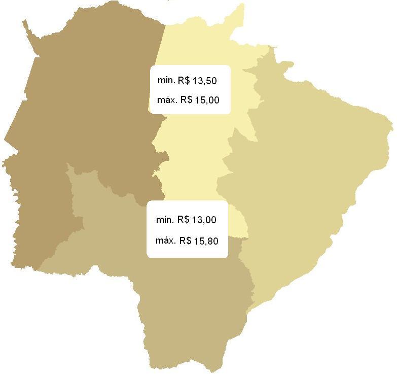 MILHO NORTE Min: R$ 21, Máx: R$ 22,5 Min: R$ 21, Máx: R$ 24, Os preços pagos aos Produtores Rurais na região Norte do Estado no mês de abril variaram entre a mínima de R$ 21, no município de Chapadão