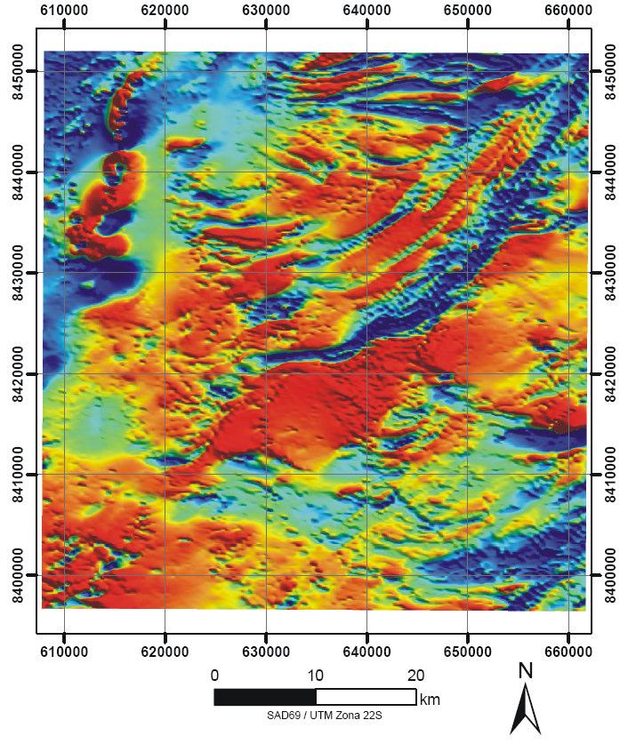 Perfil3 Perfil1 Perfil2 Figura 5.21 Campo magnético anômalo reduzido IGRF com a localização dos perfis Euler 2D.