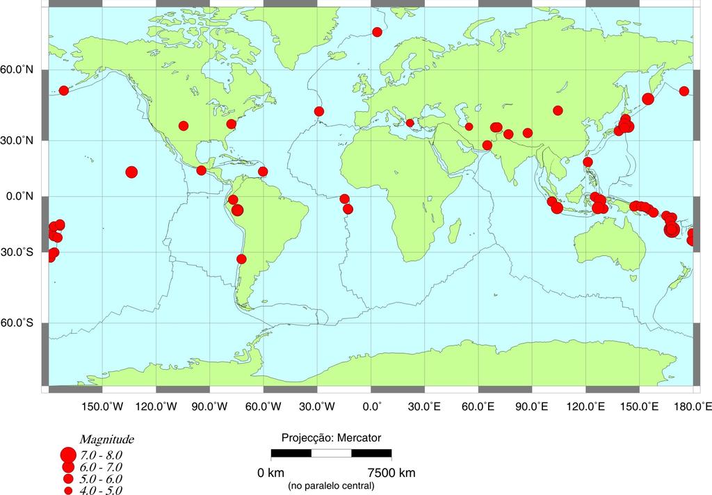 Sismicidade Global Mensal No mês de agosto foram registados, pela Rede Sísmica Nacional, 7 sismos (Figura ) com magnitude igual ou superior a.