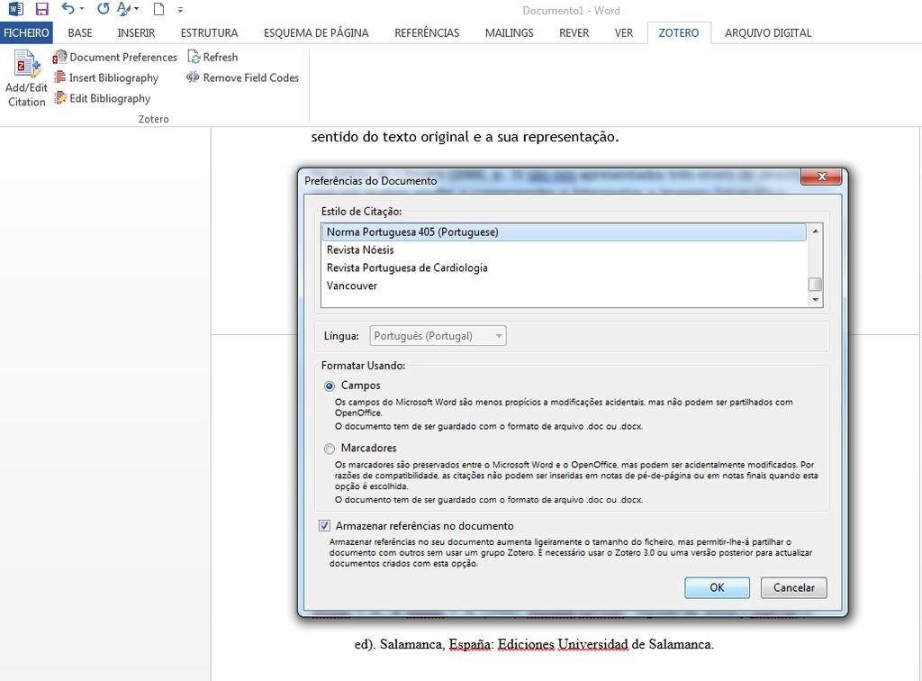 Integrar com o Word Alterar estilo de citação