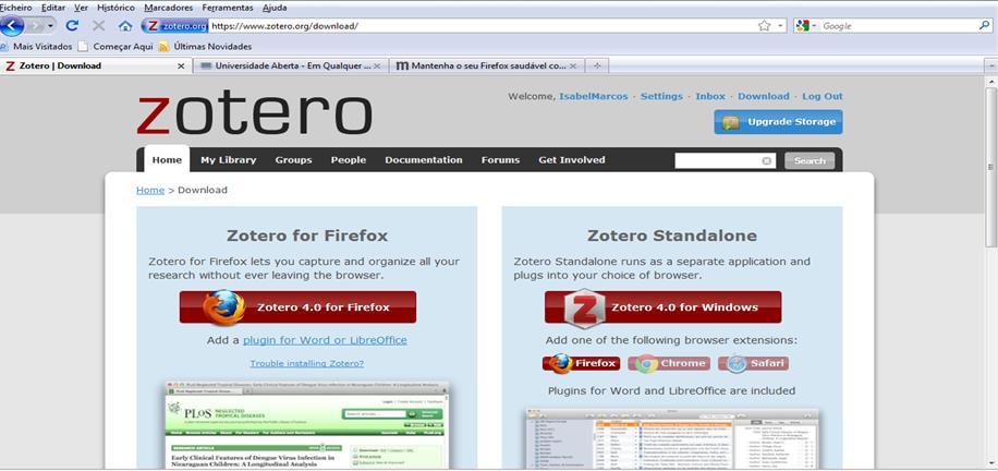 Instalar o Zotero Gestor de