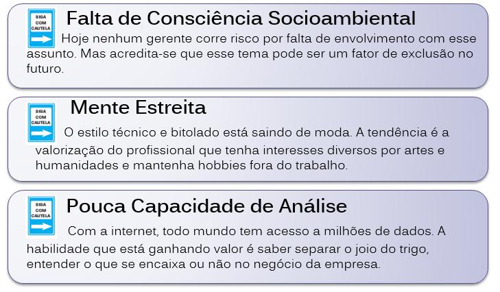 Características que ainda não são altamente exigidas, mas que devem ser