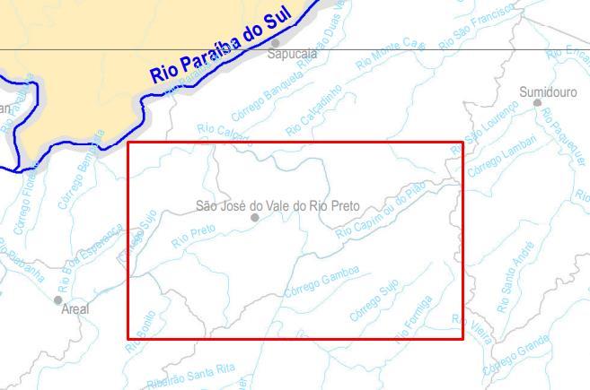 A Figura 5 apresenta a delimitação de São José do Vale do Rio Preto, com inserção dos corpos d água que cortam o município.