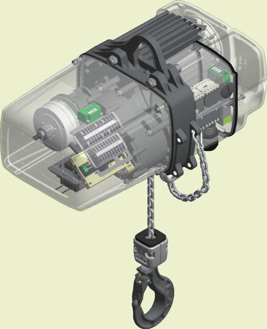 Cada uma das perfurações está prevista para o aparafusamento de cabos de ligação à rede e para o cabo de comando. São fixados à carcaça os olhais ou opcionalmente os ganchos de suspensão.