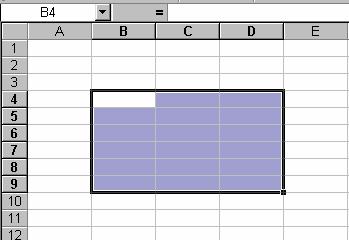 Selecção de blocos Para seleccionar um bloco, coloca-se o rato no meio da primeira célula (B4), clica-se no botão esquerdo e arrasta-se o rato até à