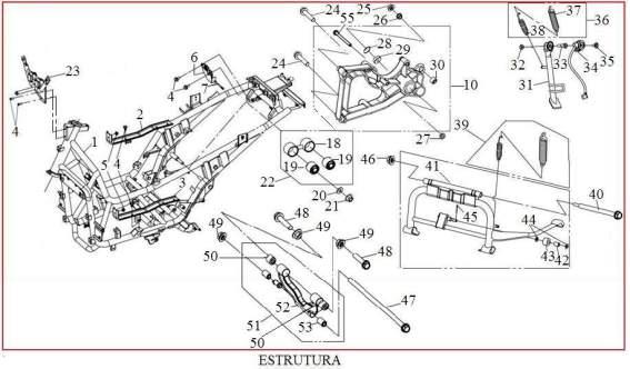 ESTRUTURA 01B12-290-030 PARAF. FLANG. 12x290 40507-A21-000 BUCHA TRAVA DO SUP MOTOR 4 01A06-010-020 PARAF. SEXT. 6X10 5 03C06-000-030 PORCA FLANG.