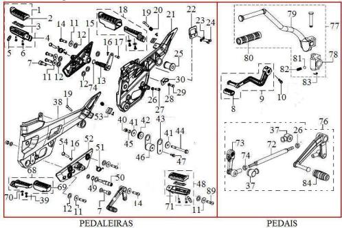 PEDAIS / PEDALEIRAS D151460010 COXIM DO ESCAPAMENTO 2,50 1 D155010021 PEDALEIRA PILOTO LD 71,50 2 D155010070 BORRACHA DO PEDAL DE APOIO DO PILOTO 6,50 3 D159450039 PRESILHA DO PEDAL DE APOIO DO