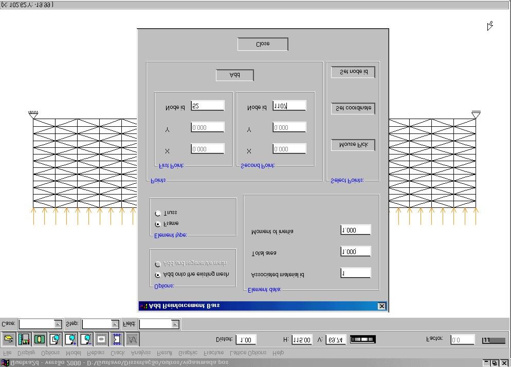 Sistema Computacional Quebra2D-Femoop 65 4.2.1.4. Modelo de interface concreto-armadura O sistema permite a inserção de armaduras de concreto.
