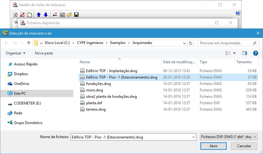 24 Fig. 2.42 O primeiro passo será importar o ficheiro de arquitectura. Prima sobre o ícone Máscaras DXF-DWG para aceder à Gestão de vistas de máscaras.