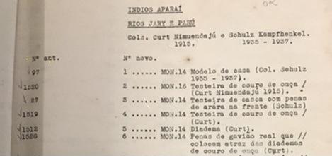 3. Documentação da coleção etnográfica Aparai do Museu Paraense Emílio Goeldi (1915/1935-1937) A documentação, na qual os 206 objetos aparai coletados em 1915 e