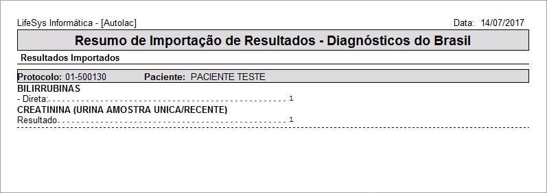 motivo (Fig. Resumo de Importação de Resultados - Laboratório Diagnósticos do Brasil). Fig. Resumo de Importação de Resultados - Laboratório Diagnósticos do Brasil 1.4.