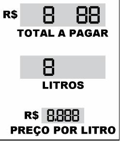 4. Pressione a tecla E, novamente para ir até o display de litros, onde será digitado o número lógico; 5. Digitar o número lógico do lado 1 (display de litros); 6. Pressione a tecla E ; 7.