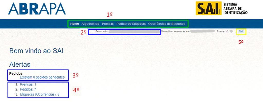 4º Passo: Informação de quantidade de prensas, pedidos e ocorrências de etiquetas. 5º Passo: Opção para sair do sistema (sair). 4.