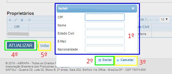 4º Passo: Ao enviar as informações, clique em (Atualizar) para salvar a nova inclusão. 5 Passo: Caso deseje voltar para a página anterior, clique no botão (voltar). Obs.