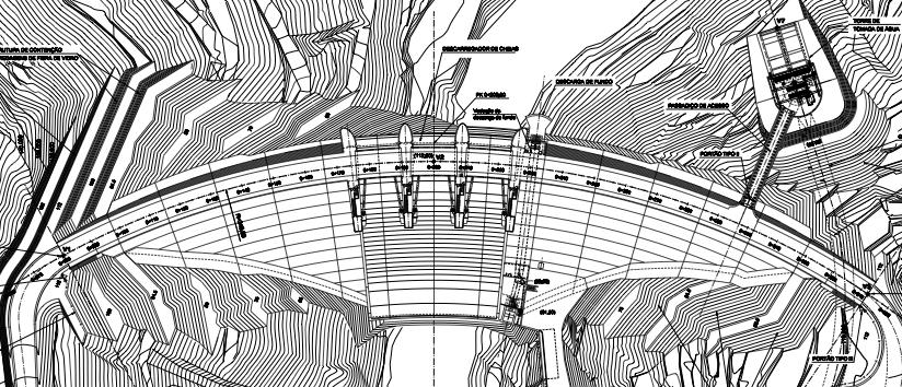 42 Análise Técnica 4.3. Escalão de Ribeiradio 4.3.1. Barragem A barragem prevista para o escalão de Ribeiradio é em betão com perfil arco-gravidade.