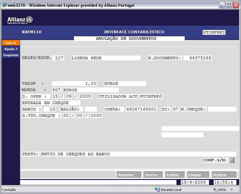 Anulação de Documentos Esta opção só permite anular