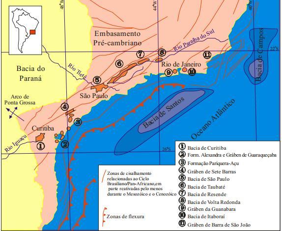 34 uma instabilidade isostática levando ao colapso gravitacional do megaplanalto no final do paleoceno, configurando uma paisagem de vales tectônicos (feições deprimidas).