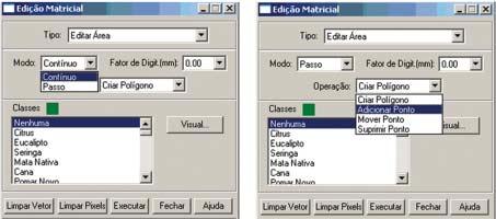 Classificação Híbrida 301 geral, o procedimento de Editar Área é usado quando se quer corrigir erros de classificação em áreas que estão ligadas com outras classes não classificadas.