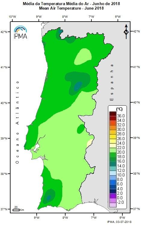 Figura 3 - Distribuição espacial dos valores médios da temperatura média do ar e anomalias da temperatura média, mínima e máxima do ar (em relação ao