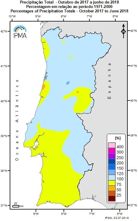 Precipitação acumulada desde 1 de outubro de 2017 O valor médio da quantidade de precipitação no presente ano hidrológico 2017/2018, desde 1 de outubro de 2017 a 30 de junho de 2018, 801.