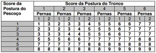 Fonte: Mc Atamney & Corllet (1993) Após a obtenção dos valores para os grupos A e B, avalia-se o uso dos músculos e a força/carga suportada.