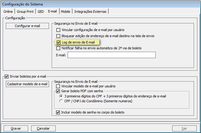 cnfiguraçã Lg de envi de E-mail presente n menu Arquiv >