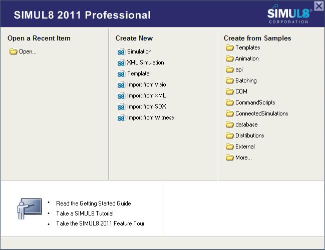 Figura 3 - Tela inicial do SIMUL8 Não discutiremos o uso de todos os botões e opções da interface do programa, já