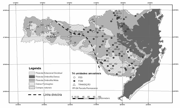 Ordenação dos dados de estrutura da Floresta Ombrófila Mista partindo de informações.