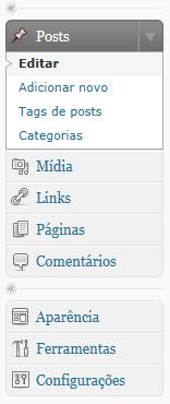 Para adicionar novo post, você navegará através do menu lateral,