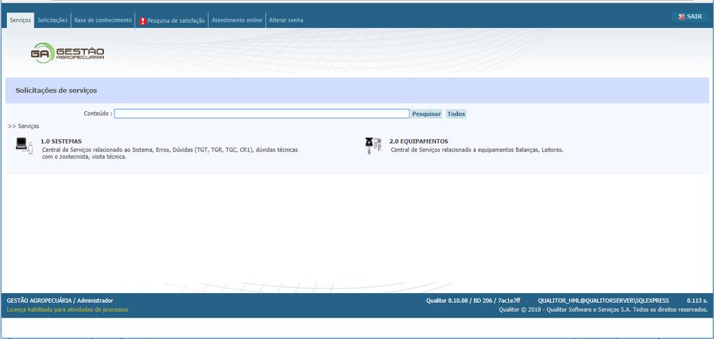 4.3. TELA INICIAL DO PORTAL DO USUÁRIO (SOLICITANTE) Após o login, o sistema direcionará o usuário (Cliente) final à tela inicial do Portal do Usuário (Solicitante).