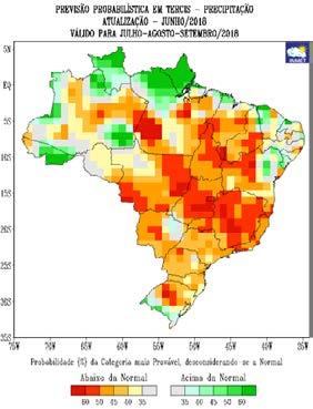 Figura 3 - Previsão probabilística de precipitação do modelo estatístico do Inmet para o trimestre janeiro, agosto e setembro de