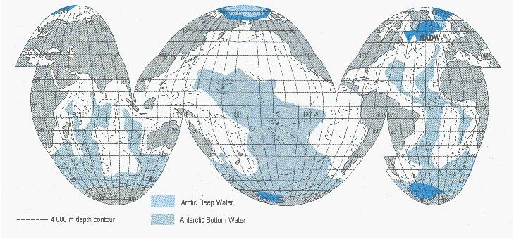 Oceanografia Física Descritiva x Oceanografia Dinâmica Distribuição Horizontal: Massas de Água Profunda e de