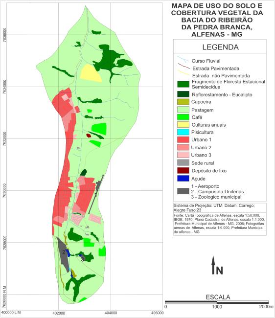 Mapa de uso do solo e cobertura vegetal da bacia do ribeirão da Pedra Branca, Alfenas-MG CONSIDERAÇÕES FINAIS As bacias hidrográficas podem ser consideradas unidades de gestão dos elementos naturais