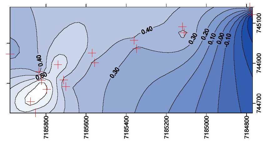 71 Figura 43 Curvas de mesmo coeficiente de correlação linear amostral entre piezômetros do solo saprolítico e