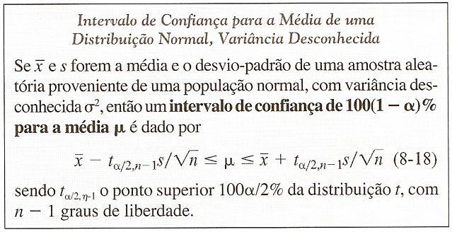 8.3 Intervalo de Confiança para a Média de uma Distribuição Normal,