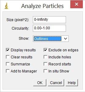 particles. 5 ) No menu do programa ImageJ clique em Analyse, depois em Analyse Na janela de diálogo que será aberta devem ser selecionados os comandos Display results e exclude on edges.