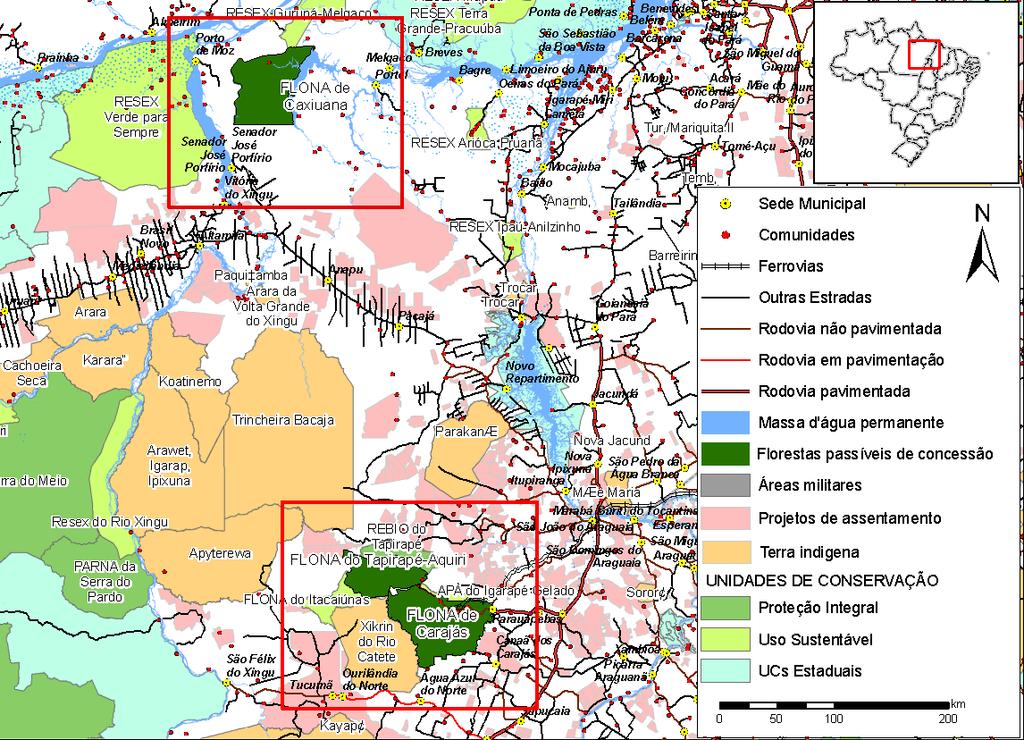 3.4.4 Macrorregião da Amazônia Leste Na macrorregião da Amazônia Leste, há 908 mil hectares de florestas públicas federais passíveis de concessão em 2010, distribuídos em três Florestas Nacionais,