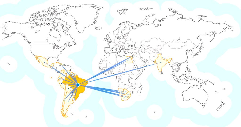 ACORDOS COMERCIAIS DO BRASIL ALADI (ANOS 80): Bolivia, Chile, Colômbia, Cuba, Equador, Guiana, México, Peru, Suriname, Venezuela MERCOSUL (ANOS 90): Argentina, Uruguai, Paraguai,