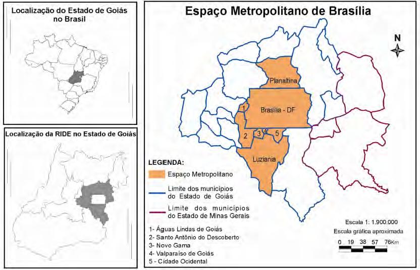 Figura 1. Espaço Metropolitano de Brasília e localização da Cidade Ocidental-GO Fonte: Mapa rodoviário do Distrito Federal DER/DF, (GDF/ST/DER-DF), 2007.