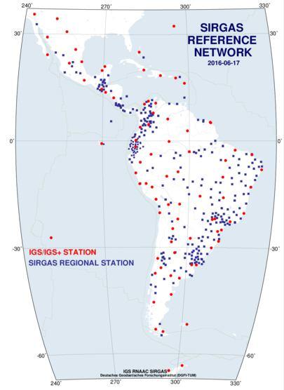 REDE SIRGAS-CON Rede GNSS da América do Sul, Central e Caribe; Cerca de 400 estações (59 pertencentes