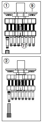 Reparos Veja Acessórios e Peças, pág. 13. Substituição dos cones individuais e selos Remoção de um cone individual - Ajuste o instrumento para o volume nominal.