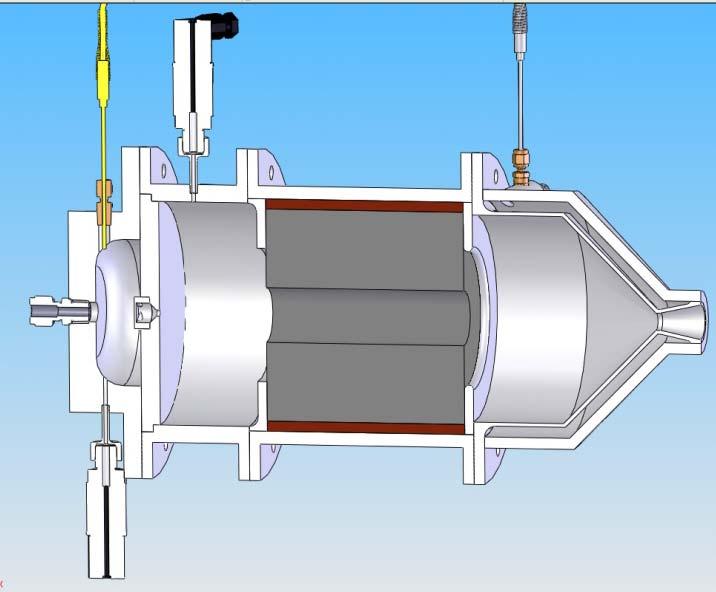 6 Termopar Transdutor de pressão Termopar Polietileno Linha de alimentação Pré câmara Transdutor de pressão Grão de Parafina Pós câmara Tubeira Camisa de refrigeração Figura 1 - Vista em corte do