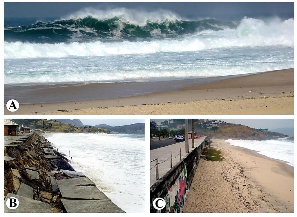 Figura 5. Ondas de tempestades com cerca de 3 metros de altura na praia de Piratininga (A).